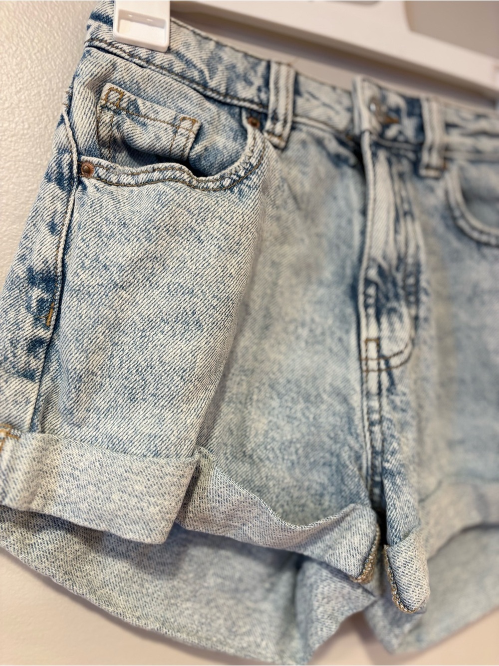 Pacsun Mom Jean Shorts Acid Wash Blue Denim Rolled Cuffed Hem Cotton Women's 24 - Picture 5 of 8